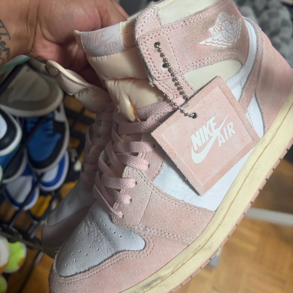 Jordan Women's Pink and White High-Top Sneakers